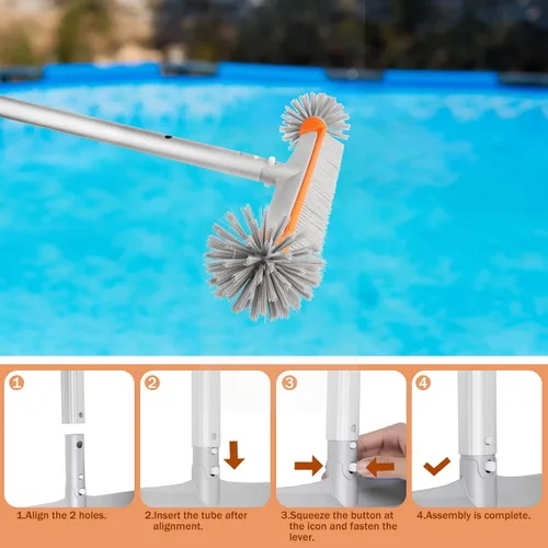 Vista 4 de Poolvio Cepillo profesional de limpieza de piscinas de piso y pared de 17.5 pulgadas con cerdas de nailon resistentes, mango de aluminio EZ Clip
