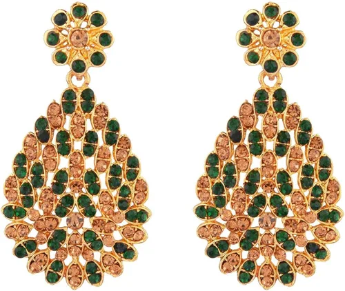 Vista 8 de Efulgenz Crystal Neckalce Set Rhinestone Brown Wedding Bridal Choker Austrian Necklace Earrings with Maang Tikka Head Chain Indian Bollywood Jewelry