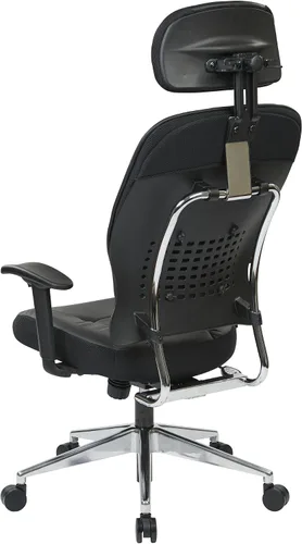 Vista 6 de Space Seating Asiento y respaldo de cuero ecológico, brazos ajustables y base de acabado de aluminio pulido, silla ejecutiva con reposacabezas