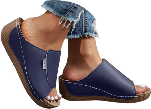 Vista 12 de Sandalias de cuña para mujer, puntera abierta, soporte de arco, calzado ortopédico para caminar, zapatos elegantes de suela suave sin cordones