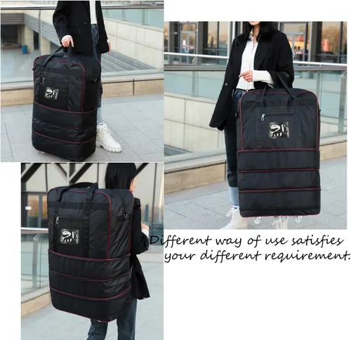 Vista 6 de ELDA Maleta plegable expandible con ruedas universales, bolsa de viaje rodante, bolsa de lona para hombres y mujeres, equipaje ligero de gran