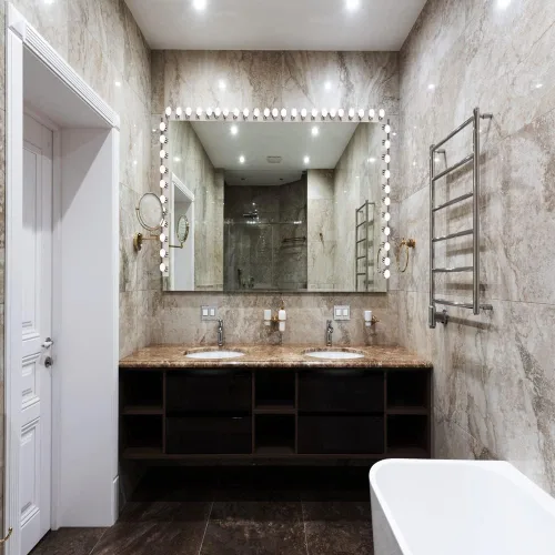 Vista 5 de Lighting - Tira de seis luces para tocador, estilo Hollywood, con placas de níquel cepillado, accesorios de grado de salón para dormitorio, baño