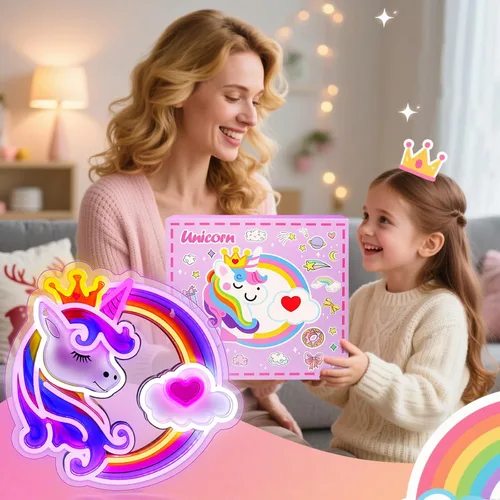 Vista 7 de Letrero de neón de unicornio para decoración de pared, 10 luces de neón de arco iris ajustables y regulables de colores para habitación de niñas