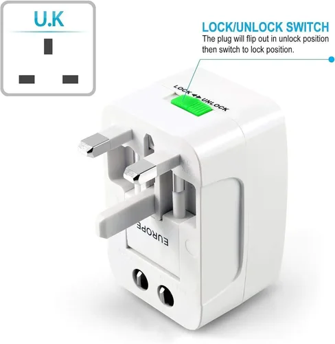 Vista 6 de Convertidor de adaptador de corriente universal portátil en todo el mundo, todo en uno, cargador de pared de viaje internacional fuera del país