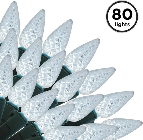 Vista 2 de Brite Star Luz facetada C6 de 80 Lt LED con cable verde, blanco puro