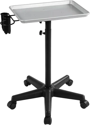 Vista 3 de Yaheetech Bandeja de salón rodante, equipo de carrito de aluminio con ruedas y altura ajustable, taburetes de spa, bandeja de almacenamiento