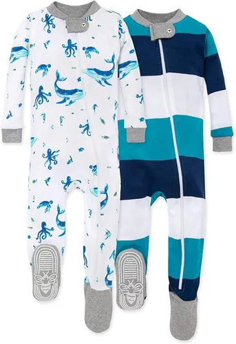 Vista 7 de Burt's Bees - Pijama para bebé y niños, cremallera frontal antideslizante, algodón orgánico Pequeños planetas