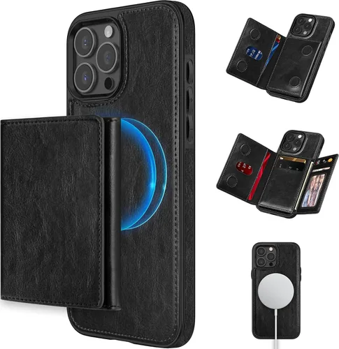 Vista 15 de LOHASIC Funda tipo cartera para iPhone 12 Pro Max, soporte para 6 tarjetas, parte trasera magnética desmontable, compatible con Mag-Safe, funda