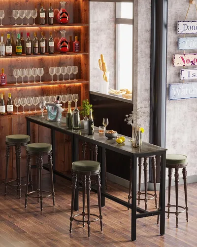 Vista 9 de Teraves Mesa de bar, mesa de bar con altura de barra, mesa de altura de mostrador con marco de metal resistente, mesa rectangular alta para cocina
