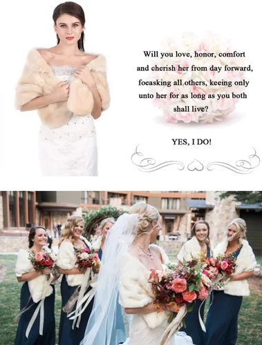 Vista 40 de Aukmla Bufanda de piel de boda para mujer con broche de diamantes de imitación para novia y damas de honor