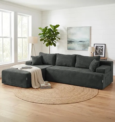 Vista 85 de Hobestluk - Sofá modular sin hueso, sofá seccional en forma de L 96" Right Facing Chaise Black,Memory Foam,Removable Cover,Non-slip Bottom,No