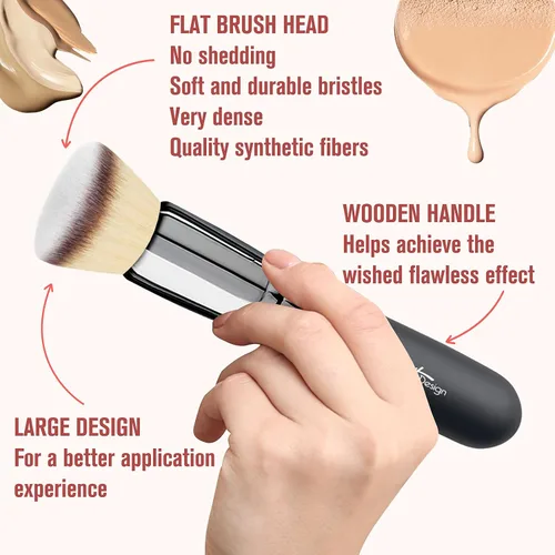 Vista 4 de Bueart Design Brocha de maquillaje para base de pulido de parte superior plana, ultra suave, densa, Kabuki, cepillo de maquillaje para líquido