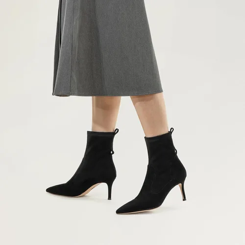 Vista 2 de 7or9 Botines de tacón medio para mujer con suela puntiaguda y suela Chelsea Fashion Go Go Botas de cuero tacón de aguja - Negro y marrón..