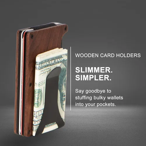 Vista 6 de Custom Wooden Credit Card Holder with Money Clip and wooden box Personalized Wallet Gift for Husband - Anniversary Gift for Him, Boyfriend Gifts