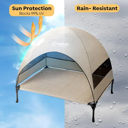 Vista 2 de Veehoo Cama para perros al aire libre con toldo, cama elevada de enfriamiento para perros con sombra extraíble, pies antideslizantes, cama elevada