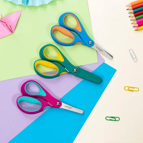 Vista 3 de LIVINGO Tijeras para zurdos para niños: Tijeras de punta redonda de seguridad para niños pequeños, para manualidades escolares, corte de papel