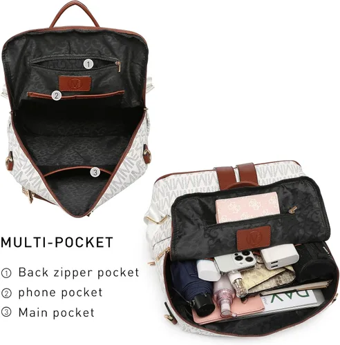 Vista 46 de MKP COLLECTION Mochila de moda para mujer, bolsa convertible grande para mujer, mochila de viaje, bolsa de hombro, juego de 2 piezas con borla, Beige