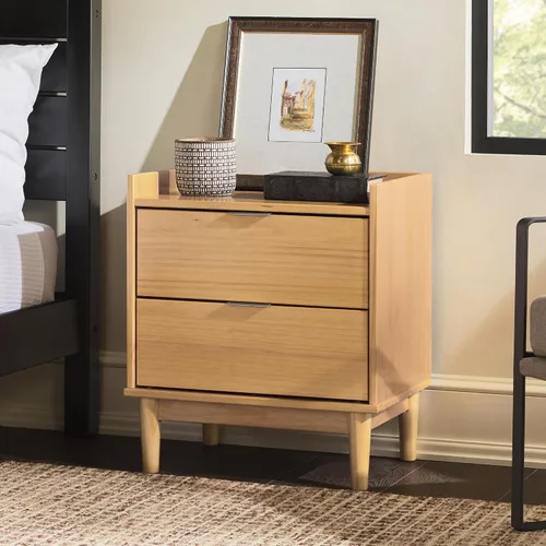 Vista 2 de Walker Edison Blythe Mid-Century - Mesita de noche moderna con 2 cajones, 20 pulgadas, pino natural