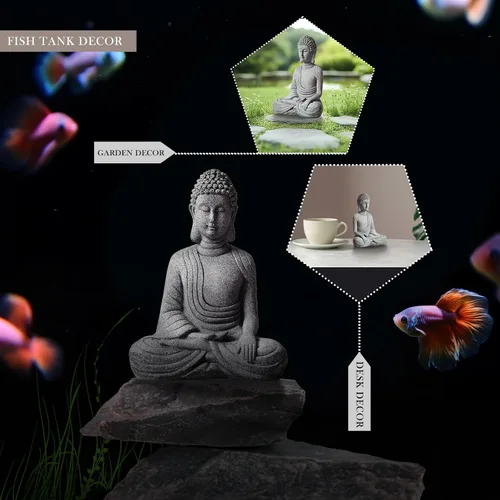Vista 4 de Pequeña estatua de Buda para el hogar - Figura de meditación sentada de Buda hecha a mano de piedra, Buddah, Buda, Budda, estatua de Buda bebé