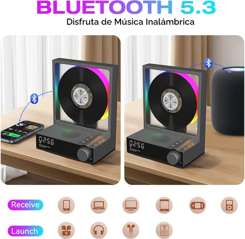 Vista 3 de HOTT - Reproductor de CD portátil, reproductores de CD retro Bluetooth 5.3 para el hogar, reproductor de música con altavoz de alta fidelidad, 4000