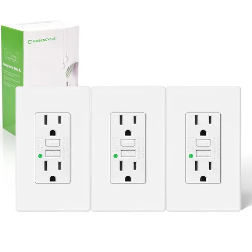 Vista 34 de Greencycle Toma GFCI de 15 amperios con puertos USB C y USB A, 1 unidad de toma eléctrica GFCI de prueba automática con USB, con indicador LED