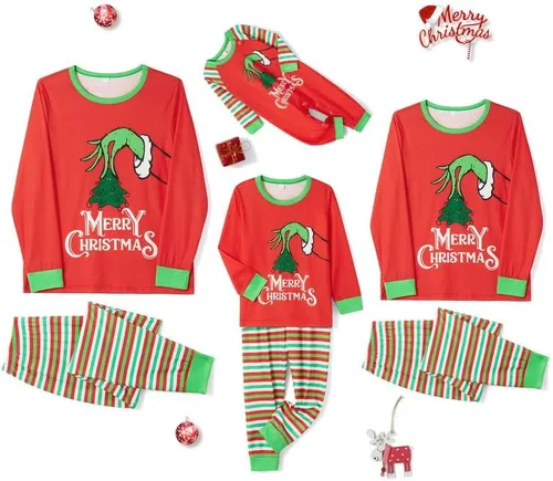 Vista 3 de Thopavenoir Conjunto de pijamas familiares de Navidad a juego para mujeres, hombres, adultos, niños, bebés, ropa de dormir familiar