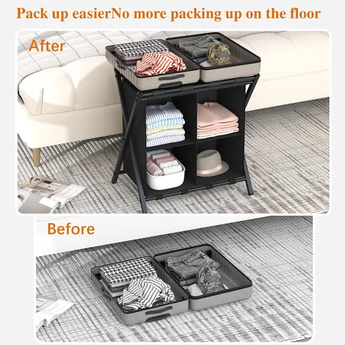 Vista 8 de aboxoo Portaequipajes con almacenamiento, soportes plegables para maleta para habitación de invitados, soporta hasta 120 libras, soportes