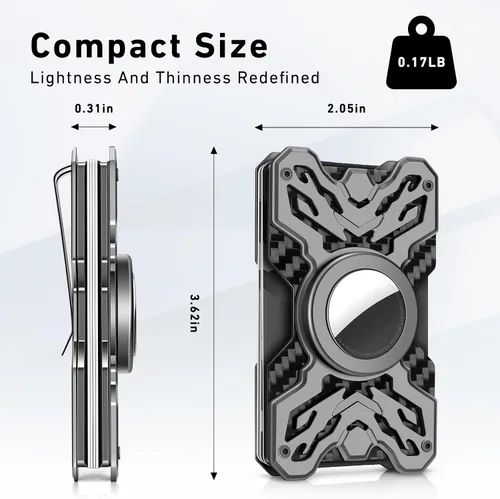 Vista 2 de Cartera táctica para hombre, cartera de metal delgada y minimalista de fibra de carbono, clip de dinero de acero inoxidable, bloqueo RFID, tarjetero