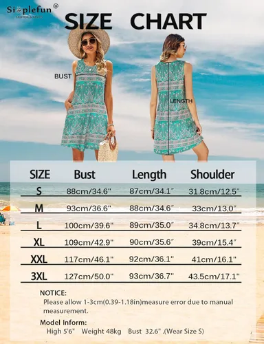 Vista 33 de SimpleFun - Vestidos de verano para mujer, camiseta floral, vestido de playa de estilo bohemio, informal, con bolsillos y sin mangas