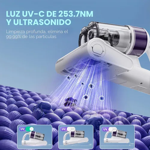 Vista 5 de Aspirador de colchón, aspiradora de cama con succión de 18 Kpa y luz UV-C 2-Blanco