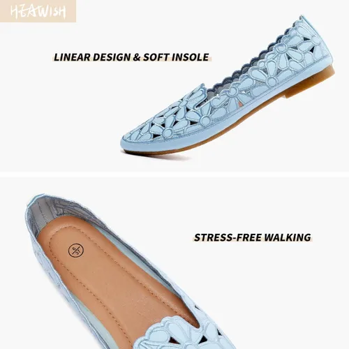 Vista 3 de HEAWISH - Zapatos planos para mujer estilo ballet, con diseño floral, piel sintética, punta redonda, calzado elegante, color negro y beige