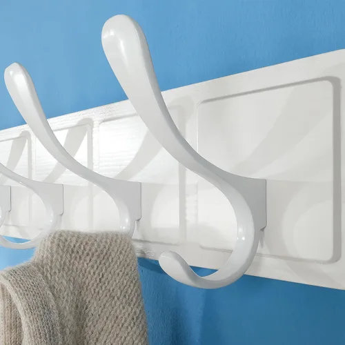 Vista 6 de SKOLOO Perchero de pared estilo escandinavo con 6 ganchos tallados en bloque de madera, colgador de pared para abrigos, sombreros, ropa, bufandas