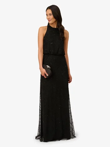 Vista 4 de Adrianna Papell Vestido tipo blusón con cuentas estilo halter Art Deco para mujer Floor Length Formal Gown with Scalloped Beading & Bloused Bodice