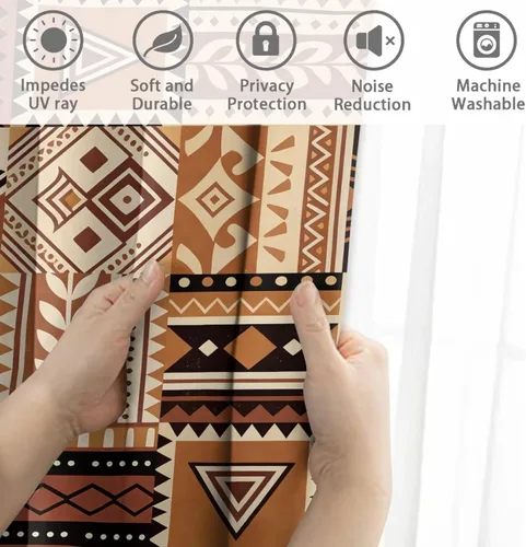 Vista 4 de Dreaweet African Tribal Blackout Curtains 63 Inch Long 2 Panels Set Bohemian Ethnic Geometric Grommet Top Thermal Insulated Curtains for Living Room
