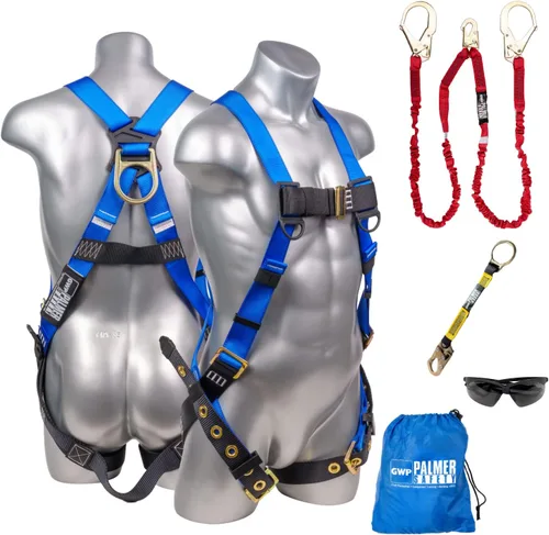 Vista 9 de Palmer Safety Arnés de cuerpo completo de ajuste de 5 puntos, anillo en D dorsal, patas con ojales e indicadores de caída Solo arnés