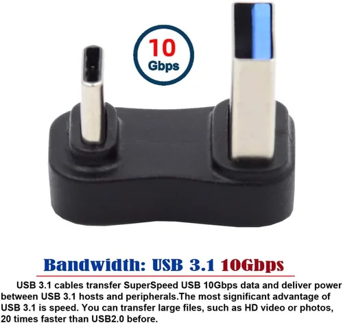 Vista 4 de xiwai USB3.0 tipo A macho a USB 3.1 tipo C macho hacia arriba opuesto en forma de U en ángulo trasero 90 grados adaptador de carga de datos 10Gbps