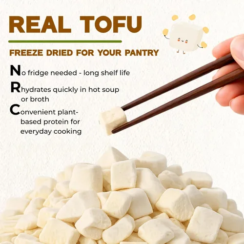 Vista 2 de Cubitos de tofu liofilizados, 2.1 oz/60 g de tofu deshidratado a base