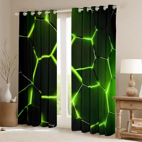 Vista 2 de Cortinas opacas con estampado de panal de abeja verde (30% -50%) con patrón hexagonal para ventana, cortina geométrica de colmena para dormitorio