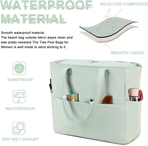 Vista 8 de Bluboon - Bolsa de playa impermeable para mujer, extra grande, con compartimento húmedo, para llevar de fin de semana, bolsa de piscina para viajes