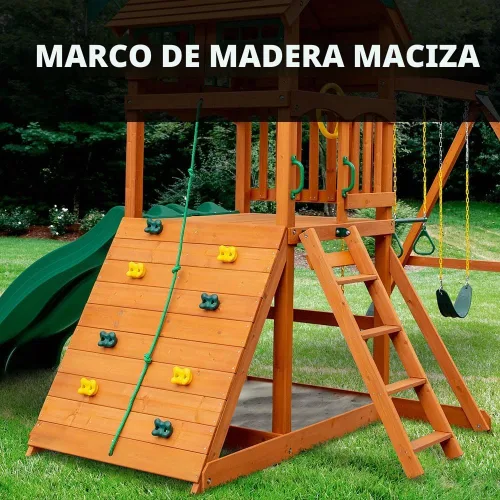 Vista 10 de Gorilla Playsets 01-1087 Avalon - Juego de columpios de madera con techo de madera, dos toboganes, pared de escalada, escalera y columpios, cedro
