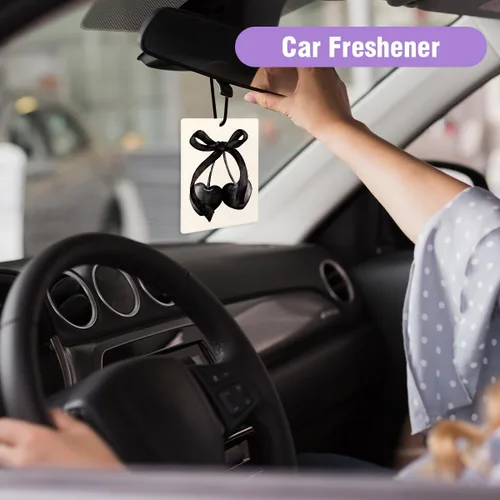 Vista 4 de Lindo ambientador de coche Preppy con lazo de cereza, moderno ambientador colgante para auto 3 piezas, ambientador Preppy con lazo negro
