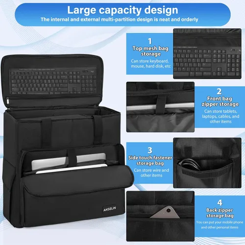 Vista 3 de AKOZLIN Estuche de Chasis de Torre de Computadora de Juegos de Escritorio PC Estuche de Transporte Bolsa de Almacenamiento de Viaje para Teclado