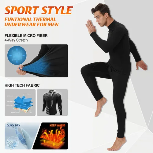 Vista 4 de CL convallaria 2 Pack Thermal Underwear for Men - Warm Fleece Lined Long Johns - Winter Gear Base Layer Tops & Bottoms Set
