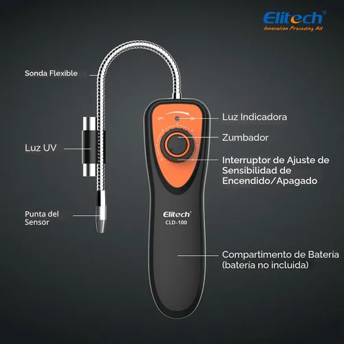 Vista 5 de Elitech Detector de fugas de refrigerante, CLD-100 Detector de fugas de freón Detector de fugas de refrigerante HVAC para automóvil Detector
