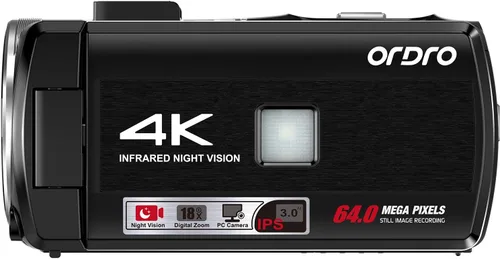 Vista 2 de ORDRO Z36 Videocámara 4K, cámara de vlogging de 64MP para YouTube 18X Zoom digital pantalla de rotación de 3.0 pulgadas, visión nocturna IR, mini