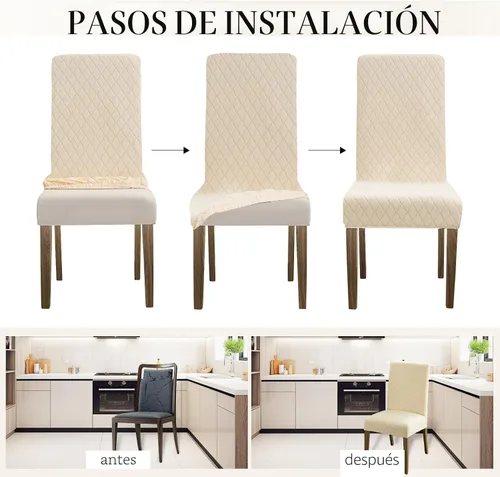 Vista 5 de MOSAYT - Juego de 2 fundas para sillas de comedor 100% impermeables, color Diamante-beige