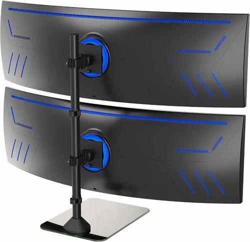 Vista 12 de VIVO Soporte de escritorio para monitor dual con base de vidrio templado, soporte LCD independiente, mantiene dos pantallas ultra amplias de hasta