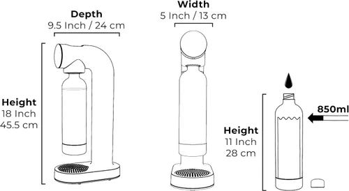 Vista 7 de AWA Máquina de carbonatador de agua: máquina para hacer agua con gas y máquina para hacer refrescos, con botella de 1 litro sin BPA, diseño europeo