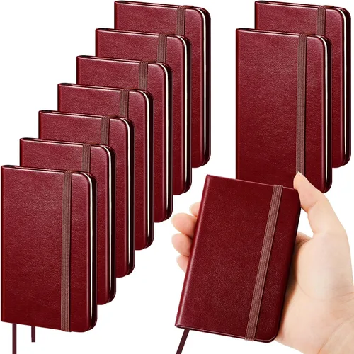 Vista 18 de Qeeenar Paquete de 10 cuadernos de bolsillo de cuero de tapa dura, mini diarios rayados de 4 x 2.5 pulgadas, diseño de hojas doradas, 50 hojas