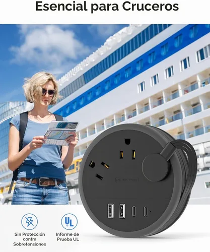 Vista 7 de NTONPOWER - Cable de extensión de enchufe plano, regleta de alimentación de viaje con 2 USB C y 3 tomas 4 puertos USB, cable de extensión plano de 4